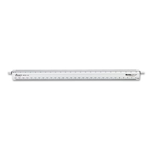 Adjustable Triangular Scale Aluminum Engineers Ruler, 12", Long, Silver-(CHA240)