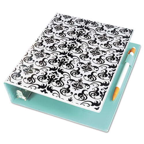 Durable Mini Size Non-View Fashion Binder with Round Rings, 3 Rings, 1" Capacity, 8.5 x 5.5, Damask/Light Blue-(AVE18445)