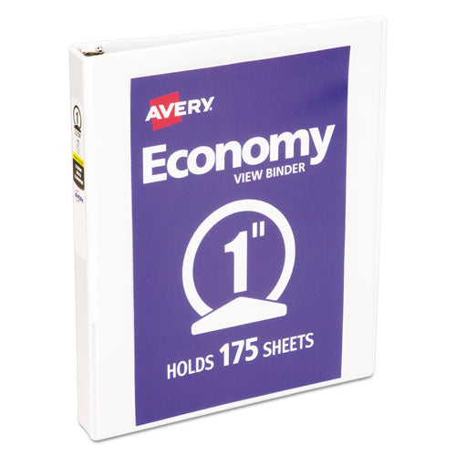 Economy View Binder with Round Rings , 3 Rings, 1" Capacity, 11 x 8.5, White, (5711)-(AVE05711)