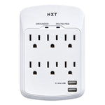 Wall-Mount Surge Protector, 6 AC Outlets/2 USB Ports, 1,200 J, White-(NXT24324334)