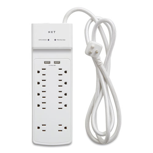 Surge Protector, 10 AC Outlets/2 USB Ports, 6 ft Cord, 3,000 J, White-(NXT24324338)