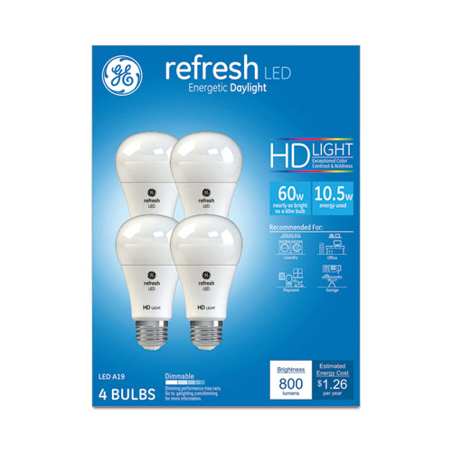 Refresh LED Bulb, A19 Bulb, 10.5 W, Daylight, 4/Pack-(GEL42978)