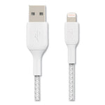 BOOST CHARGE Braided Apple Lightning to USB-A ChargeSync Cable, 3.3 ft, White-(BLKCAA002BT1MWH)