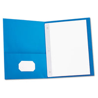 Two-Pocket Portfolios with Tang Fasteners, 0.5" Capacity, 11 x 8.5, Light Blue, 25/Box-(UNV57115)