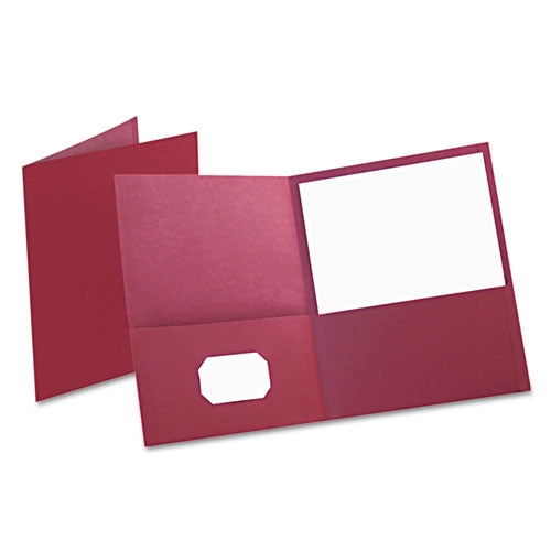 Twin-Pocket Folder, Embossed Leather Grain Paper, 0.5" Capacity, 11 x 8.5, Burgundy, 25/Box-(OXF57557)