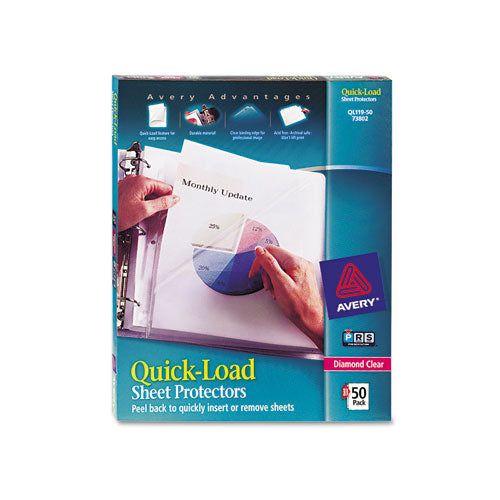 Quick Top and Side Loading Sheet Protectors, Letter, Diamond Clear, 50/Box-(AVE73802)