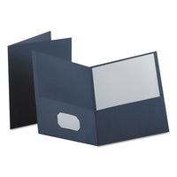 Twin-Pocket Folder, Embossed Leather Grain Paper, 0.5" Capacity, 11 x 8.5, Dark Blue, 25/Box-(OXF57538)