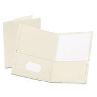 Twin-Pocket Folder, Embossed Leather Grain Paper, 0.5" Capacity, 11 x 8.5, White, 25/Box-(OXF57504)