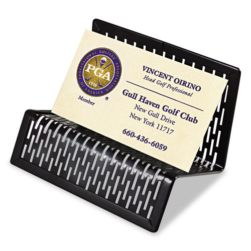 Urban Collection Punched Metal Business Card Holder, Holds 50 2 x 3.5 Cards, Perforated Steel, Black-(AOPART20001)