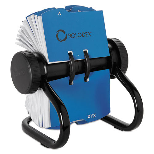 Open Rotary Business Card File with 24 Guides, Holds 400 2.63 x 4 Cards, 6.5 x 5.61 x 5.08, Metal, Black-(ROL67236)