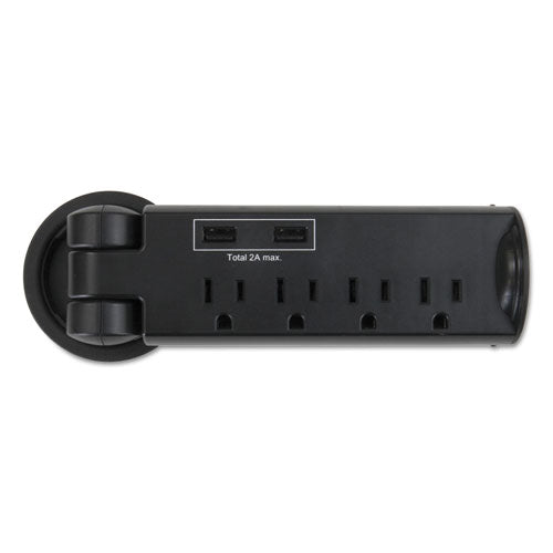 Pull-Up Power Module, 4 Outlets, 2 USB Ports, 8 ft Cord, Black-(SAF2069BL)