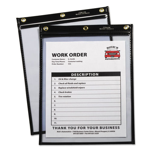 Heavy-Duty Super Heavyweight Plus Stitched Shop Ticket Holders, Clear/Black, 9 x 12, 15/Box-(CLI50912)