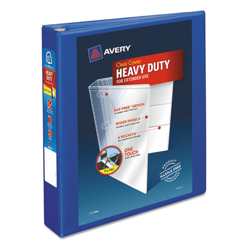 Heavy-Duty View Binder with DuraHinge and One Touch EZD Rings, 3 Rings, 1.5" Capacity, 11 x 8.5, Pacific Blue-(AVE79775)