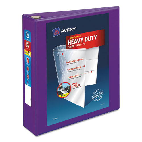 Heavy-Duty View Binder with DuraHinge and One Touch EZD Rings, 3 Rings, 2" Capacity, 11 x 8.5, Purple-(AVE79777)