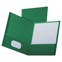 Linen Finish Twin Pocket Folders, 100-Sheet Capacity, 11 x 8.5, Hunter Green, 25/Box-(OXF53434)