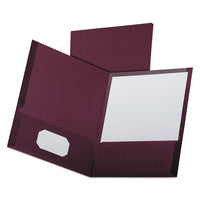 Linen Finish Twin Pocket Folders, 100-Sheet Capacity, 11 x 8.5, Burgundy, 25/Box-(OXF53441)