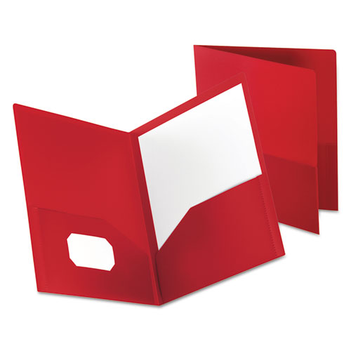 Poly Twin-Pocket Folder, 100-Sheet Capacity, 11 x 8.5, Opaque Red-(OXF57411)