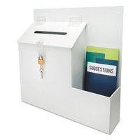 Suggestion Box Literature Holder with Locking Top, 13.75 x 3.63 x 13.94, Plastic, White-(DEF79803)