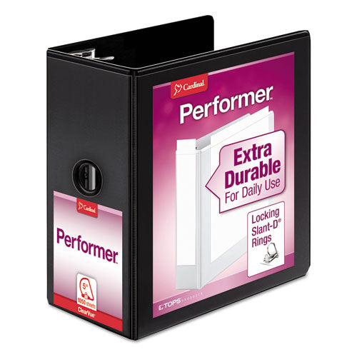 Performer ClearVue Slant-D Ring Binder, 3 Rings, 5" Capacity, 11 x 8.5, Black-(CRD17951)