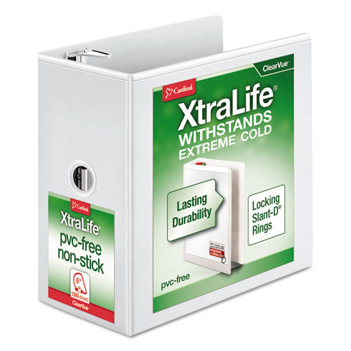 XtraLife ClearVue Non-Stick Locking Slant-D Ring Binder, 3 Rings, 6" Capacity, 11 x 8.5, White-(CRD26360)