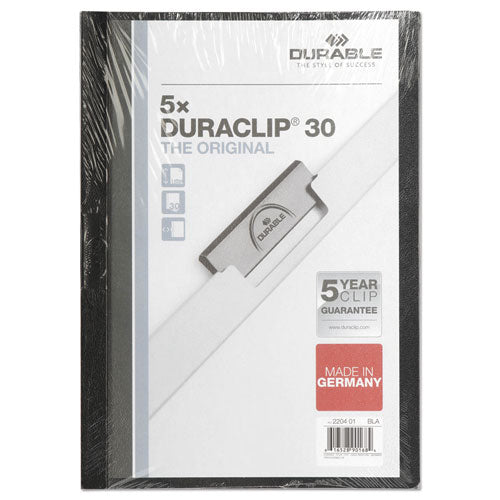 DuraClip Report Cover, Clip Fastener,  8.5 x 11, Clear/Black, 5/Pack-(DBL220401)