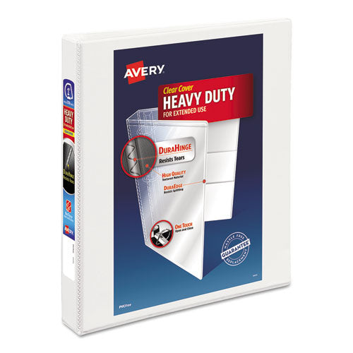 Heavy-Duty View Binder with DuraHinge and One Touch EZD Rings, 3 Rings, 1" Capacity, 11 x 8.5, White-(AVE79199)