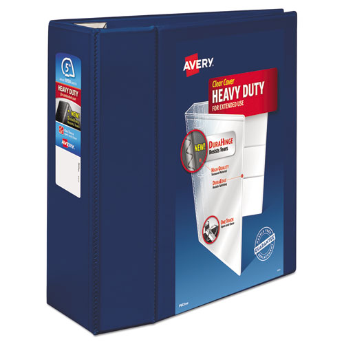 Heavy-Duty View Binder with DuraHinge and Locking One Touch EZD Rings, 3 Rings, 5" Capacity, 11 x 8.5, Navy Blue-(AVE79806)