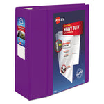 Heavy-Duty View Binder with DuraHinge and Locking One Touch EZD Rings, 3 Rings, 5" Capacity, 11 x 8.5, Purple-(AVE79816)