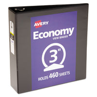 Economy View Binder with Round Rings , 3 Rings, 3" Capacity, 11 x 8.5, Black, (5740)-(AVE05740)