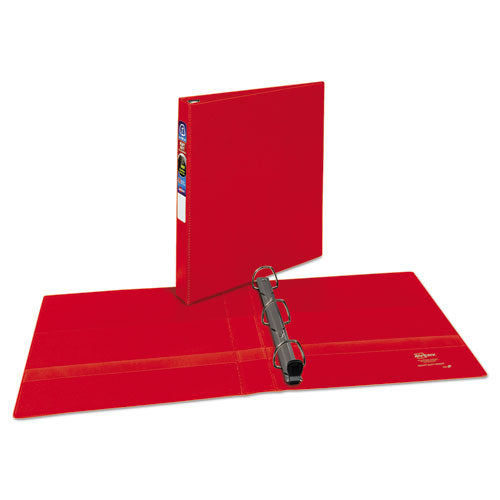 Heavy-Duty Non-View Binder with DuraHinge and One Touch EZD Rings, 3 Rings, 1" Capacity, 11 x 8.5, Red-(AVE79589)