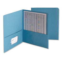 Two-Pocket Folder, Embossed Leather Grain Paper, 100-Sheet Capacity, 11 x 8.5, Blue, 25/Box-(SMD87852)