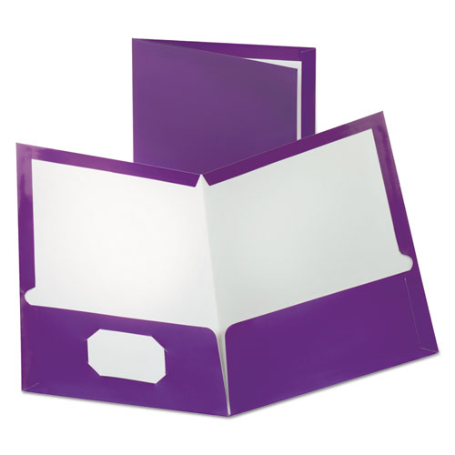 Two-Pocket Laminated Folder, 100-Sheet Capacity, 11 x 8.5, Metallic Purple, 25/Box-(OXF5049526)