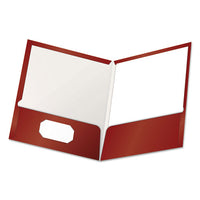 High Gloss Laminated Paperboard Folder, 100-Sheet Capacity, 11 x 8.5, Crimson, 25/Box-(OXF51718)