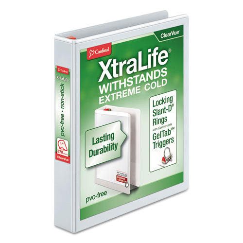 XtraLife ClearVue Non-Stick Locking Slant-D Ring Binder, 3 Rings, 1" Capacity, 11 x 8.5, White-(CRD26300)