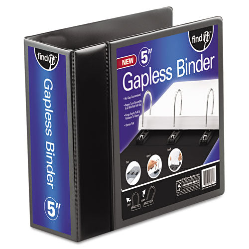 Gapless Loop Ring View Binder, 3 Rings, 5" Capacity, 11 x 8.5, Black-(IDEFT07075)