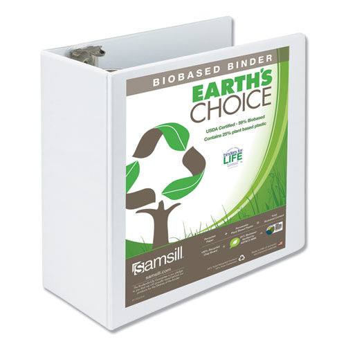 Earths Choice Plant-Based Round Ring View Binder, 3 Rings, 5" Capacity, 11 x 8.5, White-(SAM18907)