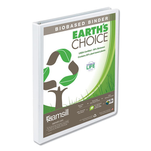 Earths Choice Plant-Based Round Ring View Binder, 3 Rings, 0.5" Capacity, 11 x 8.5, White-(SAM18917)