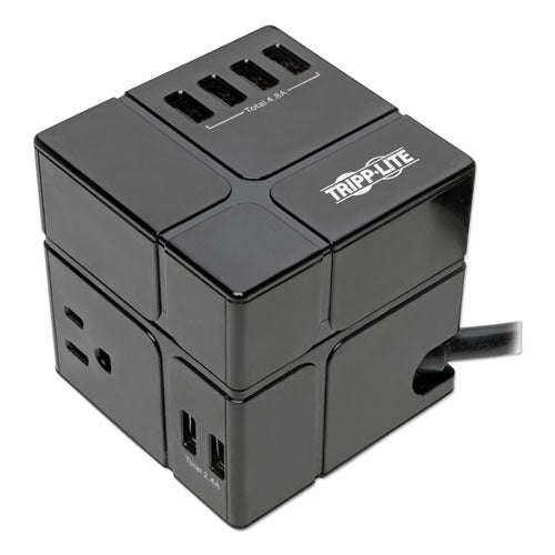 Power Cube Surge Protector, 3 AC Outlets/6 USB-A Ports, 6 ft Cord, 540 J, Black-(TRPTLP366CUBEUS)