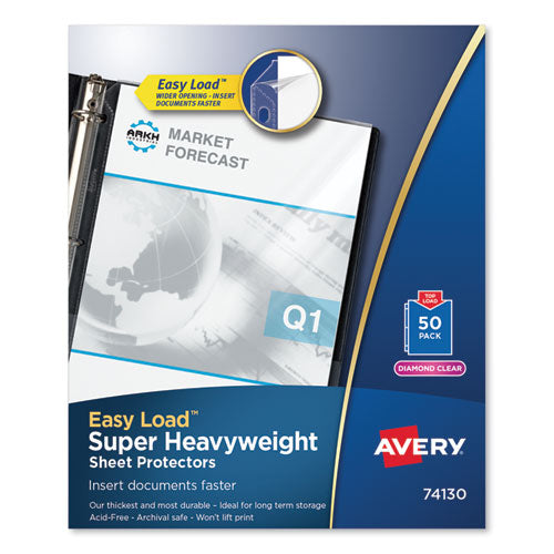 Top-Load Poly Sheet Protector, Super Heavy Gauge, Letter, Diamond Clear, 50/Box-(AVE74130)