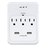 Wall-Mount Surge Protector, 3 AC Outlets/2 USB Ports, 600 J, White-(NXT24324336)