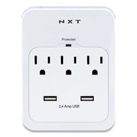 Wall-Mount Surge Protector, 3 AC Outlets/2 USB Ports, 600 J, White-(NXT24324336)