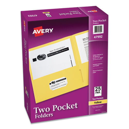 Two-Pocket Folder, 40-Sheet Capacity, 11 x 8.5, Yellow, 25/Box-(AVE47992)