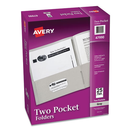 Two-Pocket Folder, 40-Sheet Capacity, 11 x 8.5, Gray, 25/Box-(AVE47990)