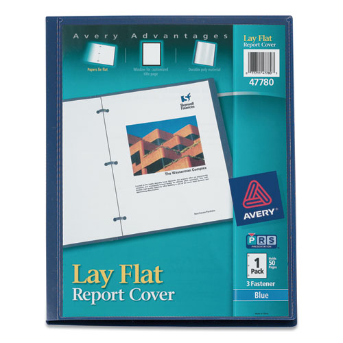 Lay Flat View Report Cover, Flexible Fastener, 0.5" Capacity, 8.5 x 11, Clear/Blue-(AVE47780)