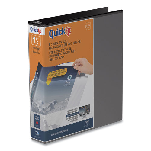 QuickFit D-Ring View Binder, 3 Rings, 1.5" Capacity, 11 x 8.5, Black-(STW87021)