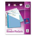 Binder Pockets, 3-Hole Punched, 9.25 x 11, Assorted Colors, 5/Pack-(AVE75254)