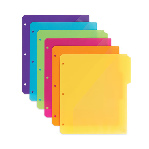 Three-Ring Binder Poly Index Dividers with Pocket, 9.75 x 11.25, Assorted Colors, 30/Box-(SMD89421)