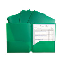 Two-Pocket Heavyweight Poly Portfolio Folder, 3-Hole Punch, 11 x 8.5, Green, 25/Box-(CLI33933BX)