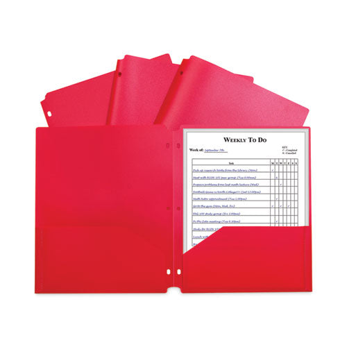 Two-Pocket Heavyweight Poly Portfolio Folder, 3-Hole Punch, 11 x 8.5, Red, 25/Box-(CLI33934BX)